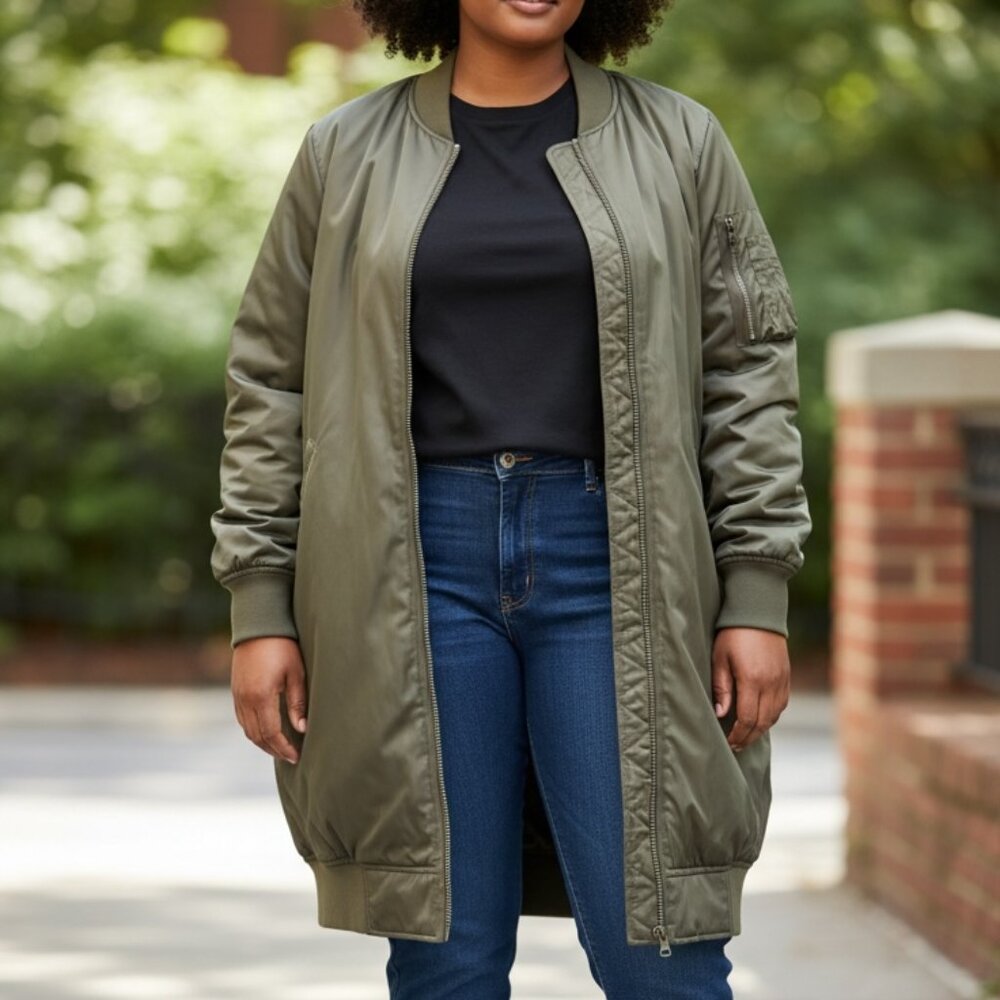 New York & Company Long Bomber Jacket Women's XL - Picture 1 of 12